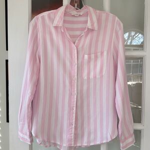 Beach Lunch Lounge size XS rayon button down, pink & white stripe. Worn once.